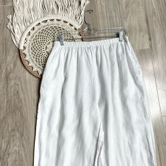 PLANET by Lauren G 100% linen pull on pants Size 3 US‎ 14 white lagenlook boho - Picture 2 of 11